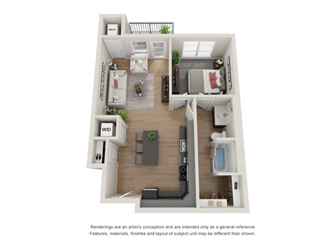 Floor plan for 1 bed, 1 bath, 686 sqft